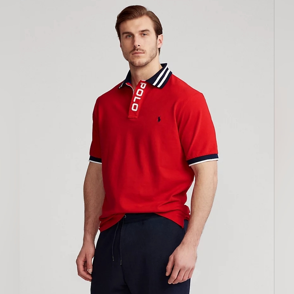 Ralph Lauren Men's Red Polo with Navy Accents